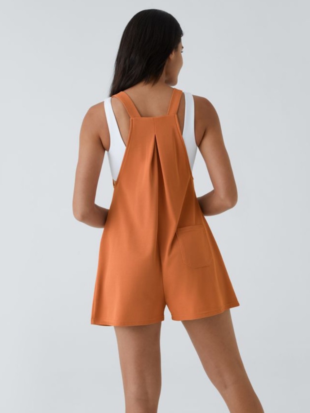 Halara Pockets Waffle Casual Short Overalls Orange - Picture 2 of 8